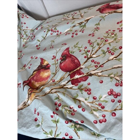 Pottery Barn Queen/Full Duvet Set 2 Shams Cardinal Berries Winter Bird holiday - Picture 6 of 10